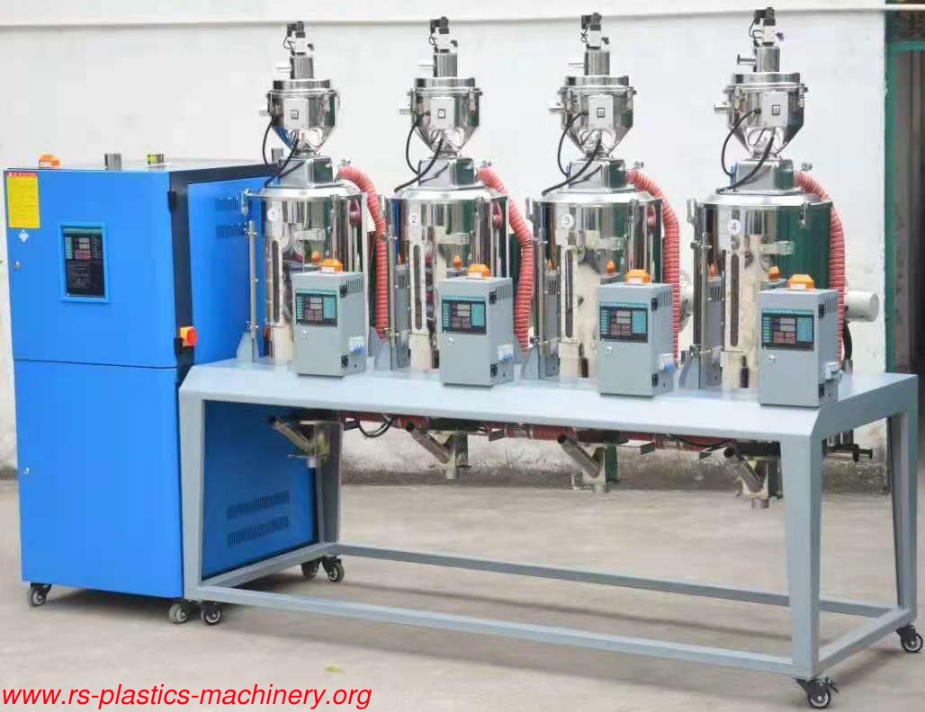 Supply Economic 3 in 1 plastics dehumidifier dryer one dehu with 4 different materials hoppers to 4 injections good quality popular sale in worldwide